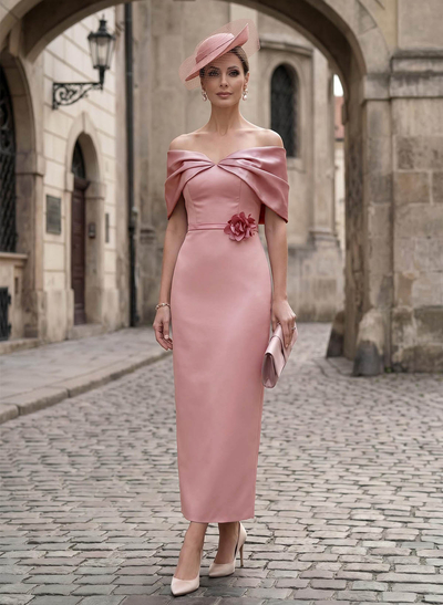 Sheath/Column Off-The-Shoulder Sleeveless Ankle-Length Satin/Elastic Satin Evening Dresses With Back Slit