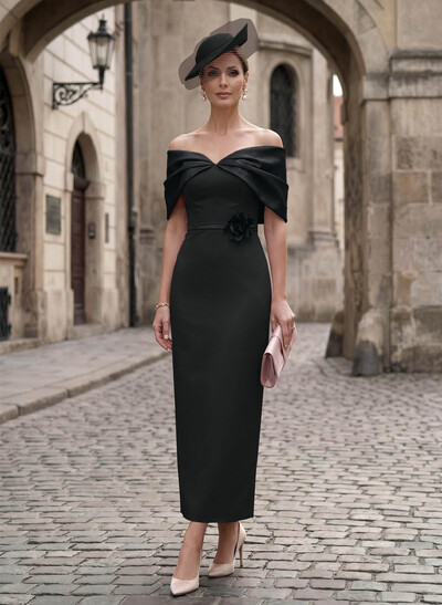 Sheath/Column Off-The-Shoulder Sleeveless Ankle-Length Satin/Elastic Satin Evening Dresses With Back Slit