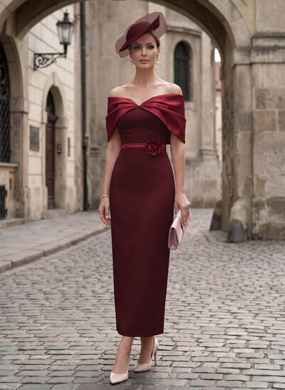 Sheath/Column Off-The-Shoulder Sleeveless Ankle-Length Satin/Elastic Satin Evening Dresses With Back Slit