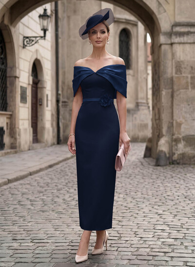 Sheath/Column Off-The-Shoulder Sleeveless Ankle-Length Satin/Elastic Satin Evening Dresses With Back Slit