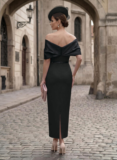 Sheath/Column Off-The-Shoulder Sleeveless Ankle-Length Satin/Elastic Satin Evening Dresses With Back Slit