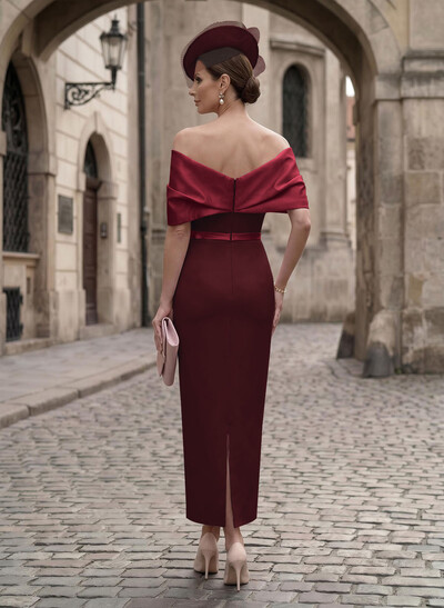 Sheath/Column Off-The-Shoulder Sleeveless Ankle-Length Satin/Elastic Satin Evening Dresses With Back Slit
