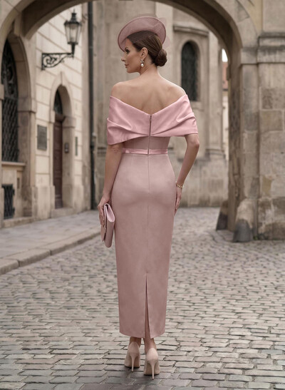 Sheath/Column Off-The-Shoulder Sleeveless Ankle-Length Satin/Elastic Satin Evening Dresses With Back Slit