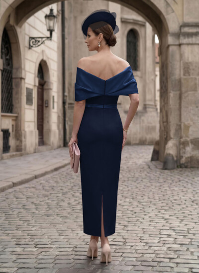 Sheath/Column Off-The-Shoulder Sleeveless Ankle-Length Satin/Elastic Satin Evening Dresses With Back Slit
