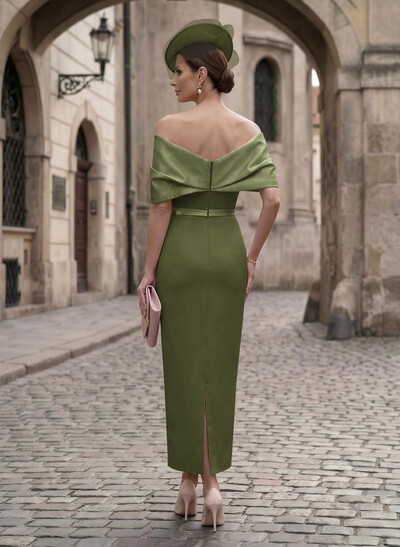 Sheath/Column Off-The-Shoulder Sleeveless Ankle-Length Satin/Elastic Satin Evening Dresses With Back Slit