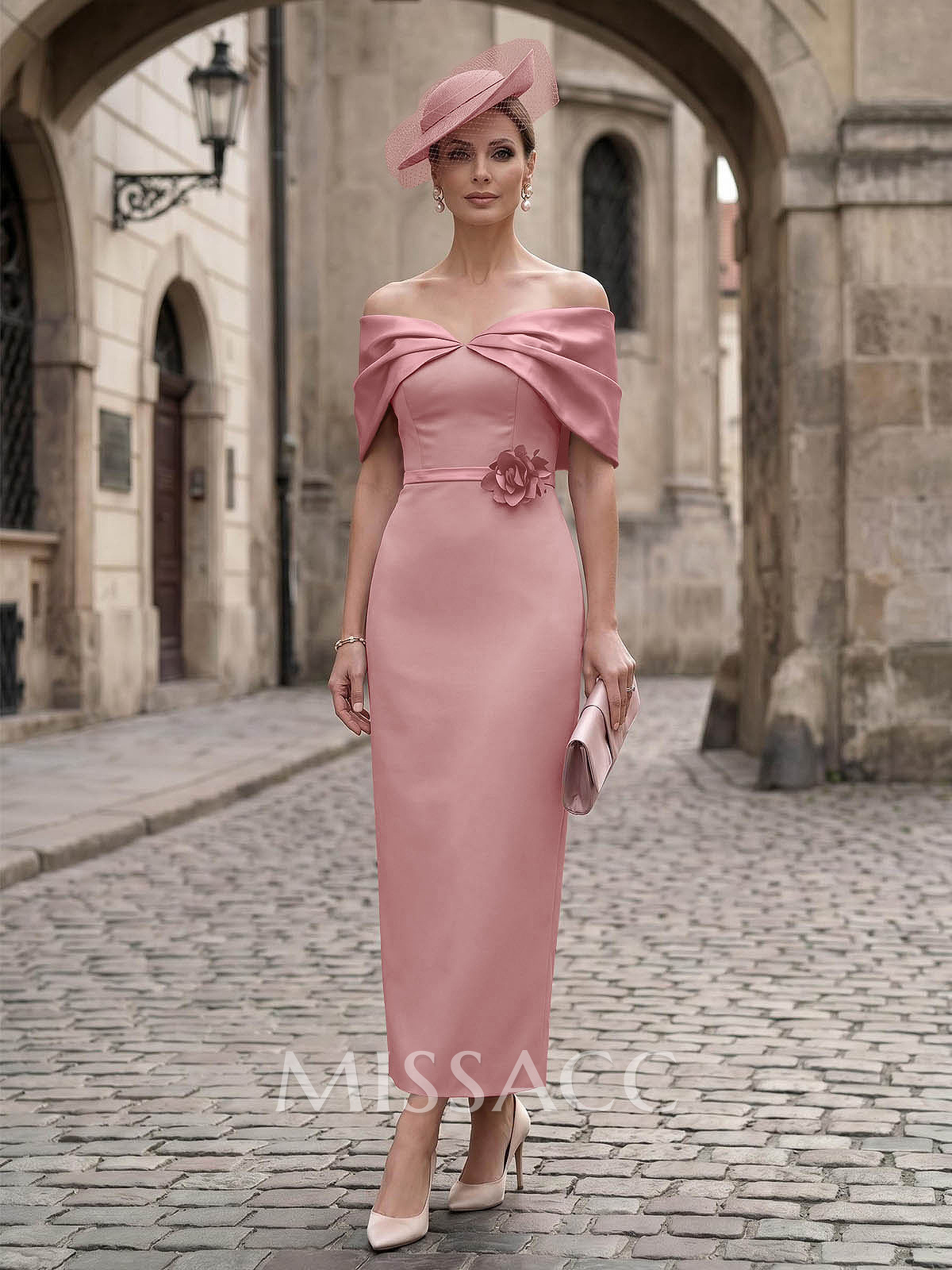 Sheath/Column Off-The-Shoulder Sleeveless Ankle-Length Satin/Elastic Satin Evening Dresses With Back Slit