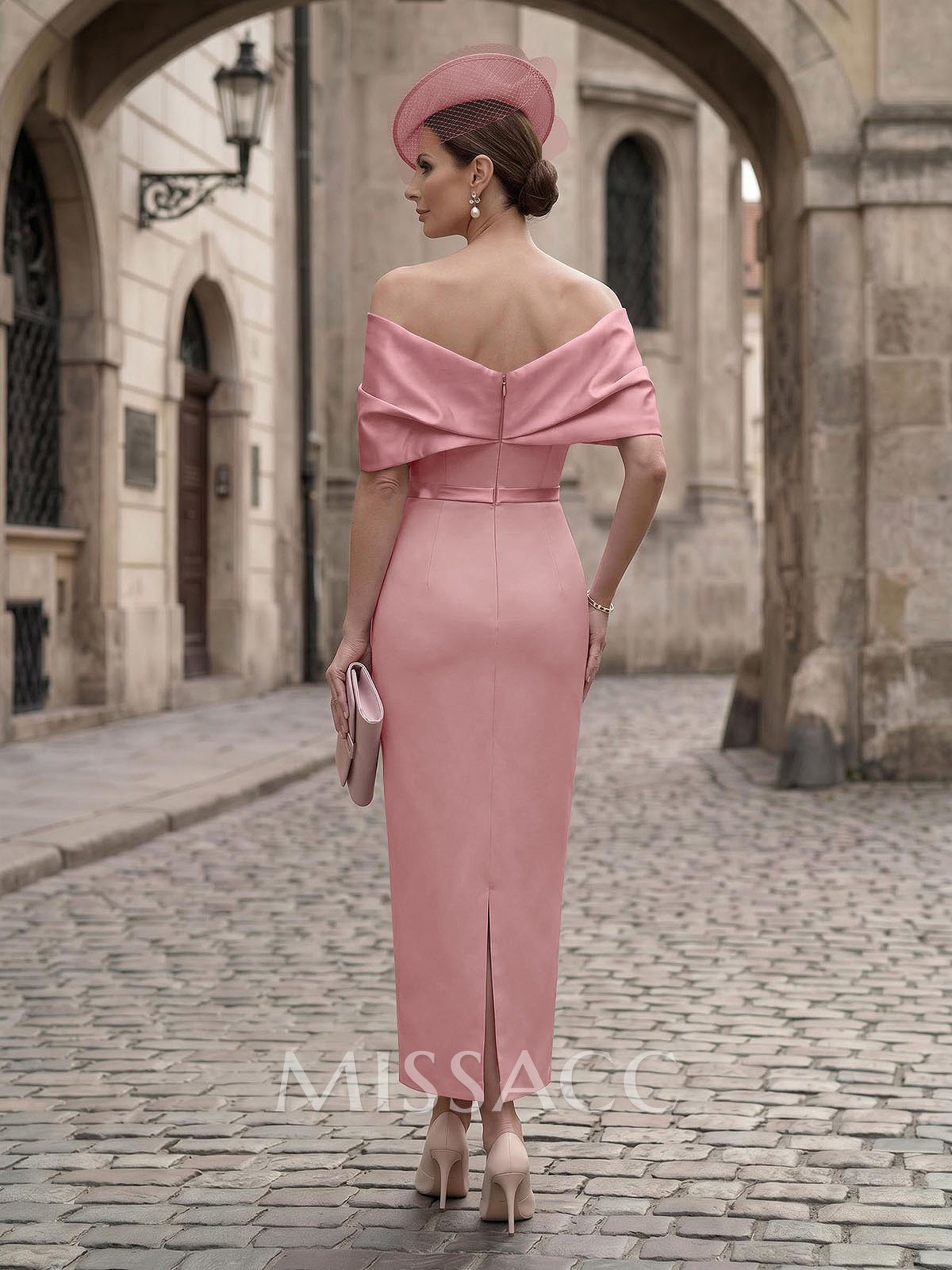 Sheath/Column Off-The-Shoulder Sleeveless Ankle-Length Satin/Elastic Satin Evening Dresses With Back Slit