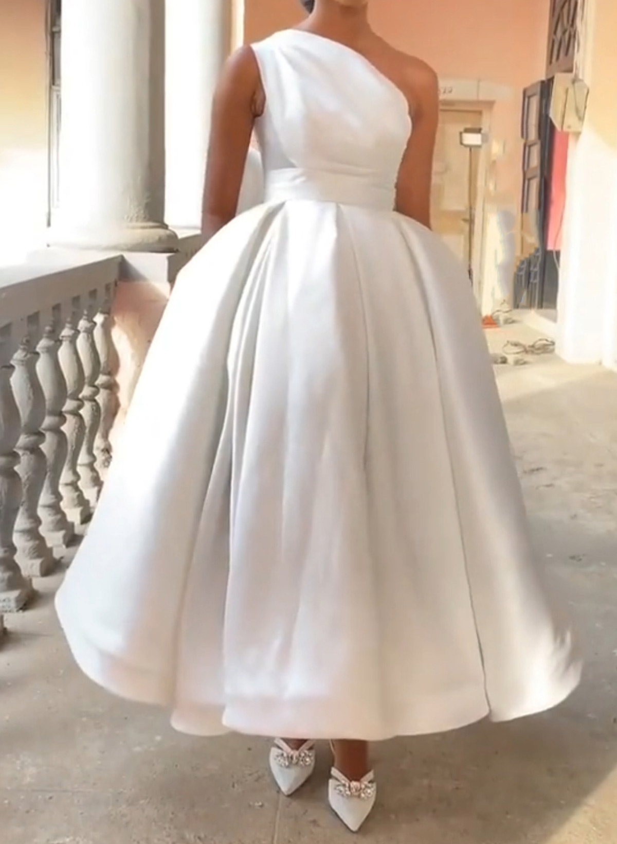 Ball-Gown One-Shoulder Sleeveless Ankle-Length Satin Evening Dresses