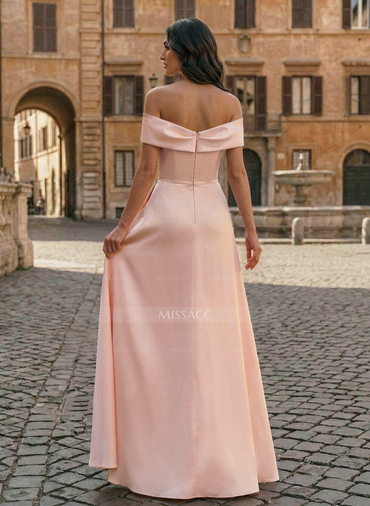 A-Line Off-The-Shoulder Sleeveless Floor-Length Matte Satin Evening Dresses With Pleated