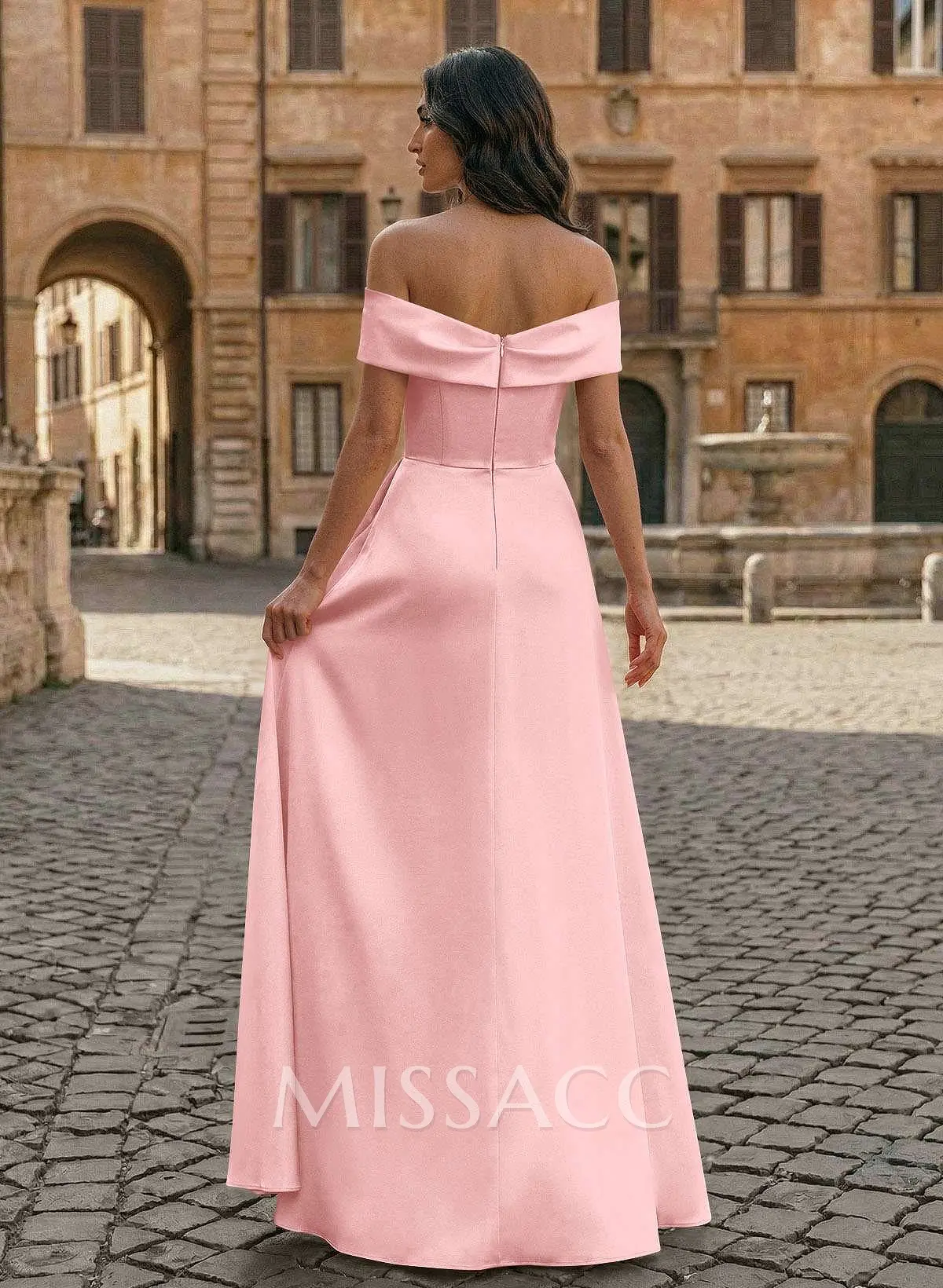 formal sleeveless women's light pink off the shoulder dress Natale Off-Shoulder Ruffle Maxi made of soft fabric Pink Off the Shoulder Dresses
