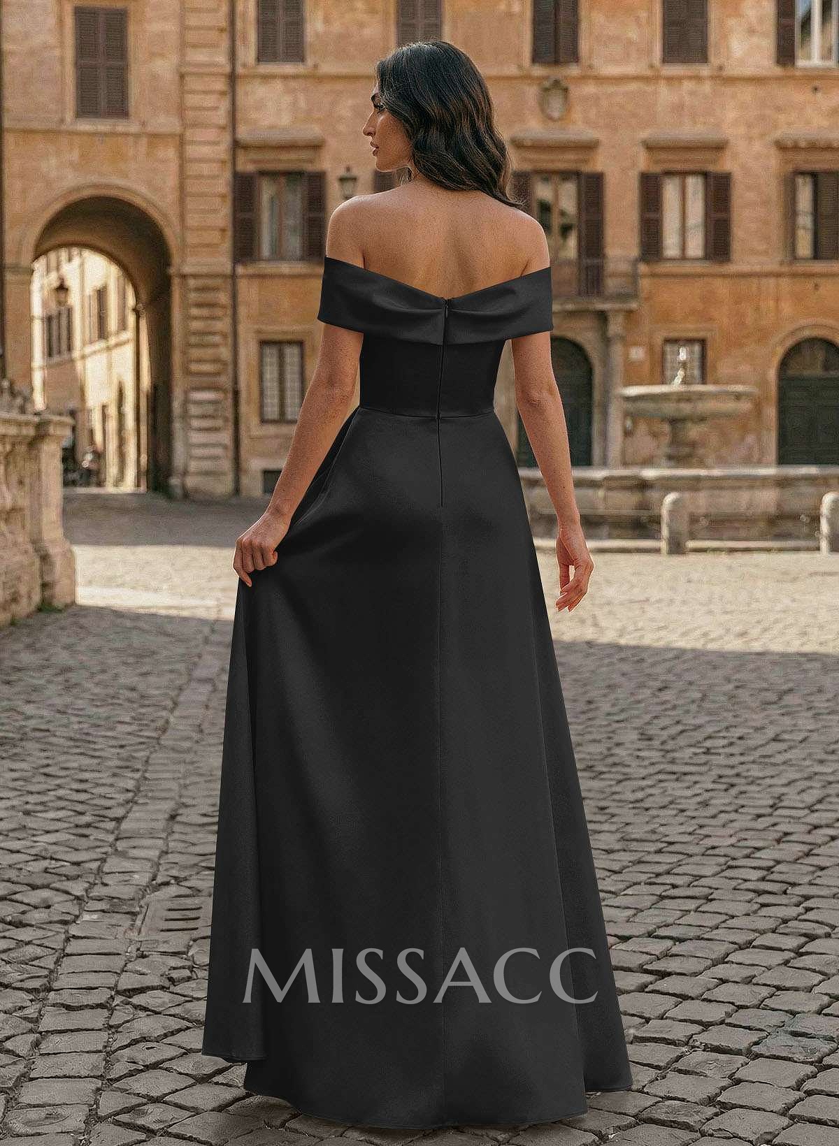 A-Line Off-The-Shoulder Sleeveless Floor-Length Matte Satin Evening Dresses With Pleated