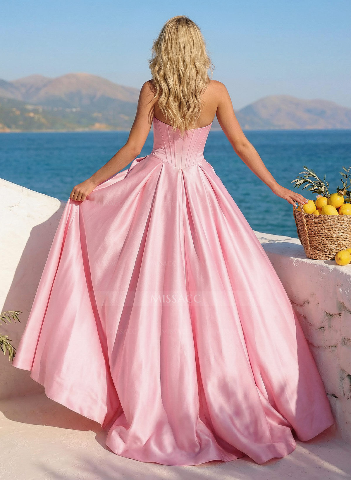 A-Line Strapless Sleeveless Sweep Train Twill Satin Prom Dresses With Bow(s)