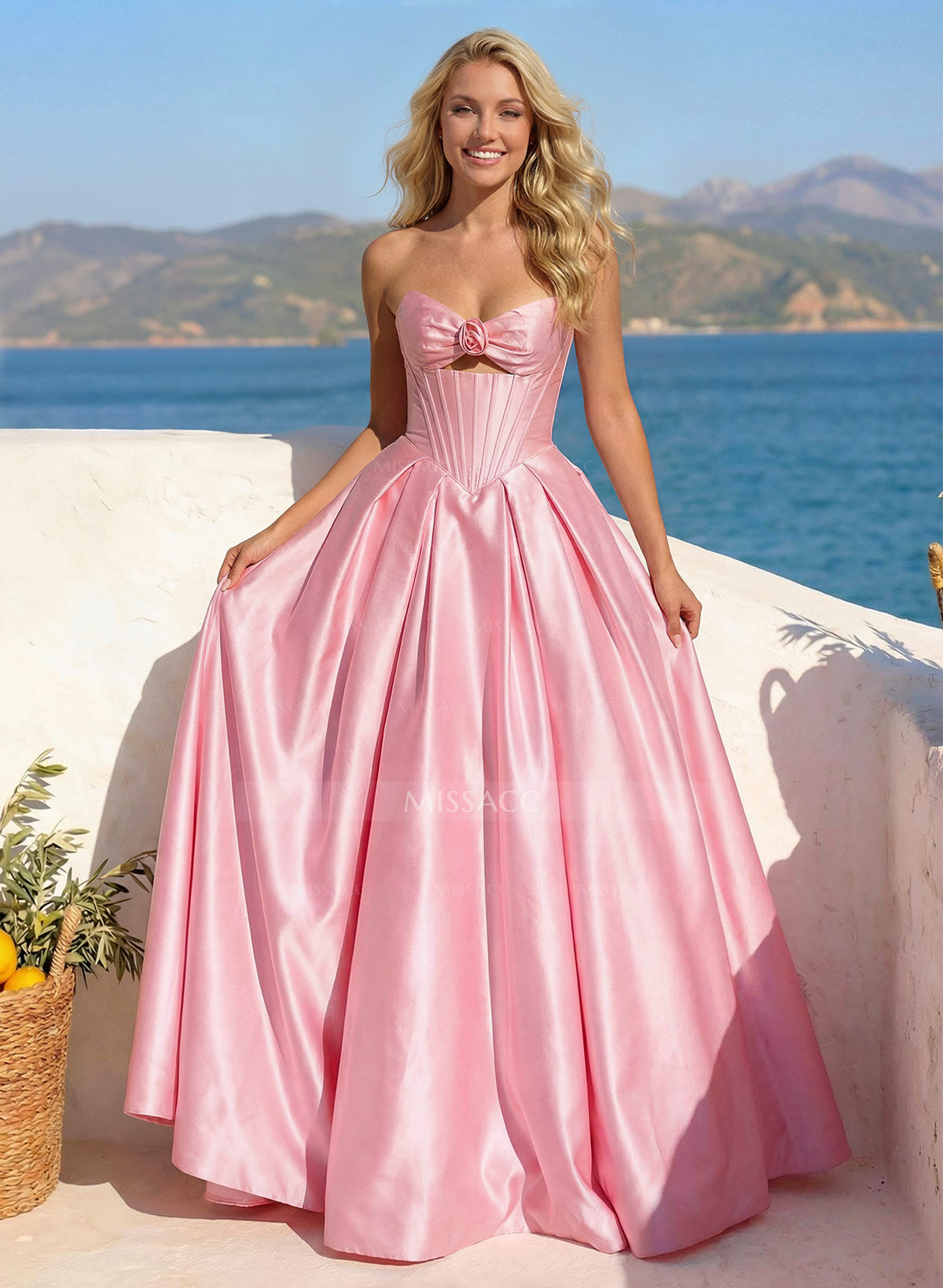 A-Line Strapless Sleeveless Sweep Train Twill Satin Prom Dresses With Bow(s)