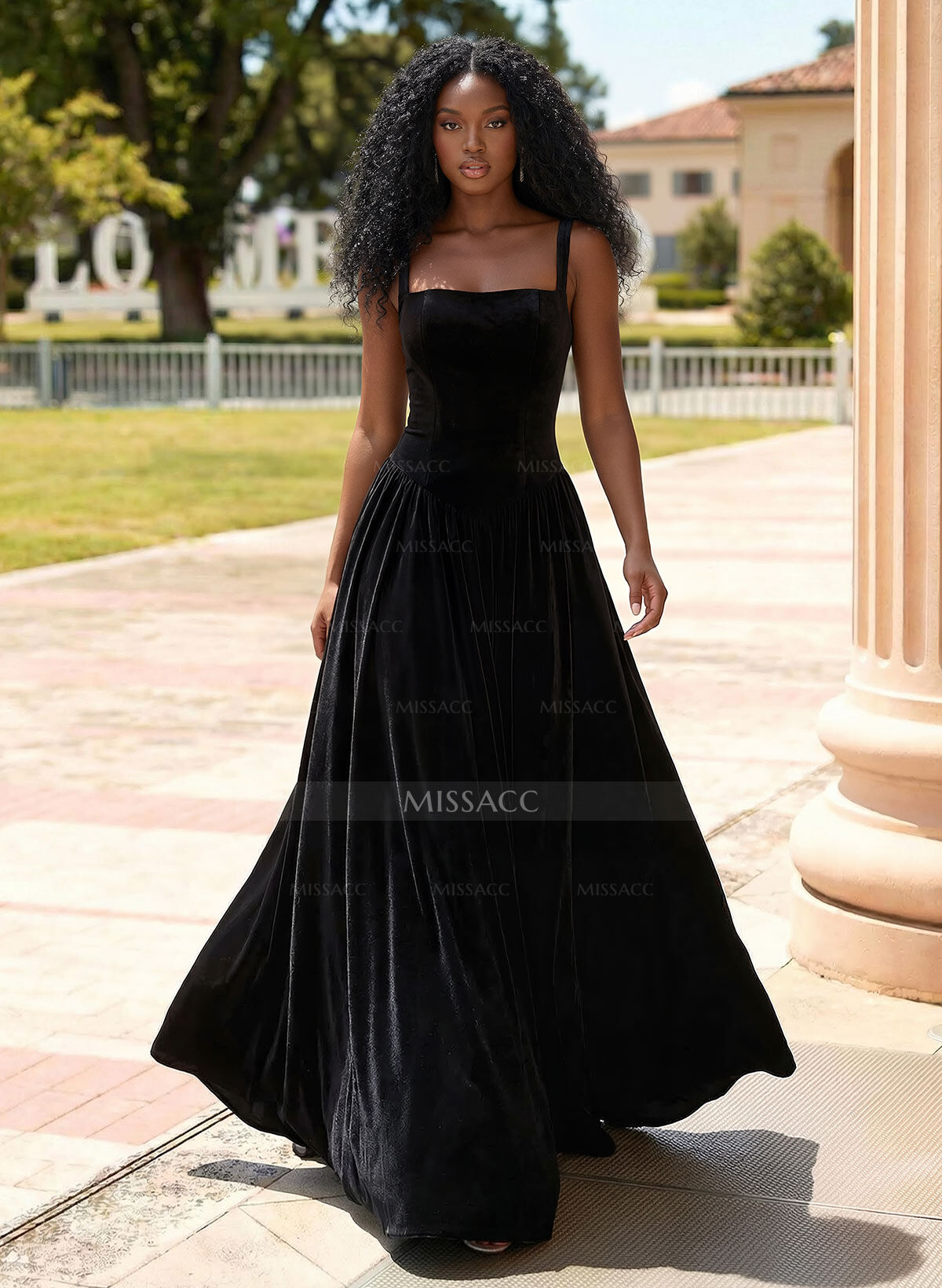 A-Line Square Neckline Sleeveless Floor-Length Prom Dresses