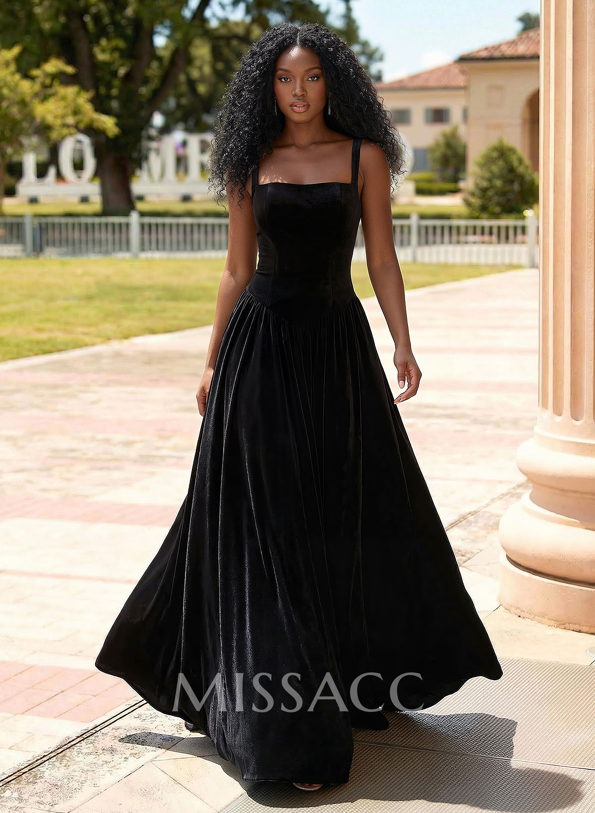 A-Line Square Neckline Sleeveless Floor-Length Prom Dresses