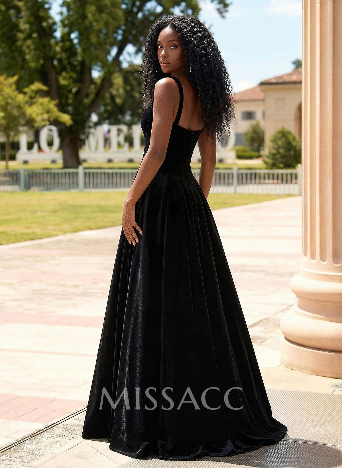 A-Line Square Neckline Sleeveless Floor-Length Prom Dresses