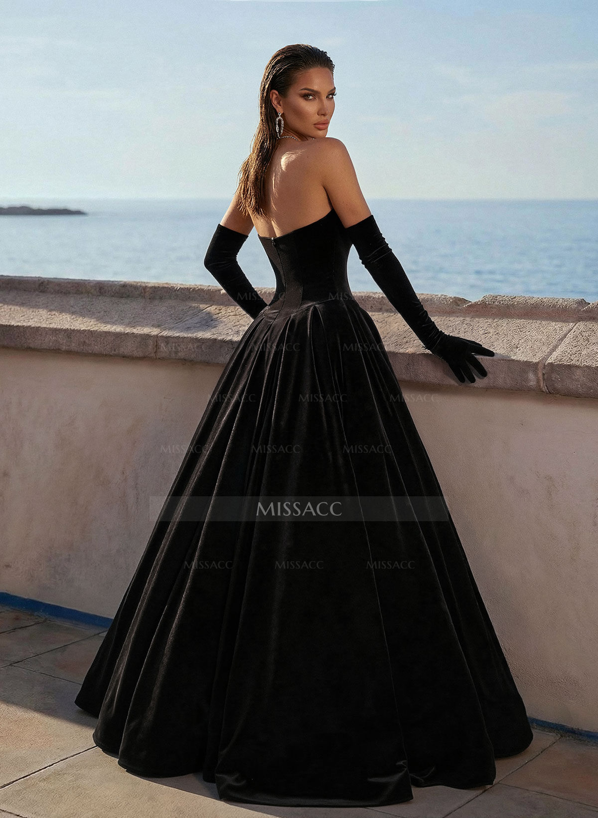 Elegant A-Line Strapless Sleeveless Floor-Length Prom Dresses