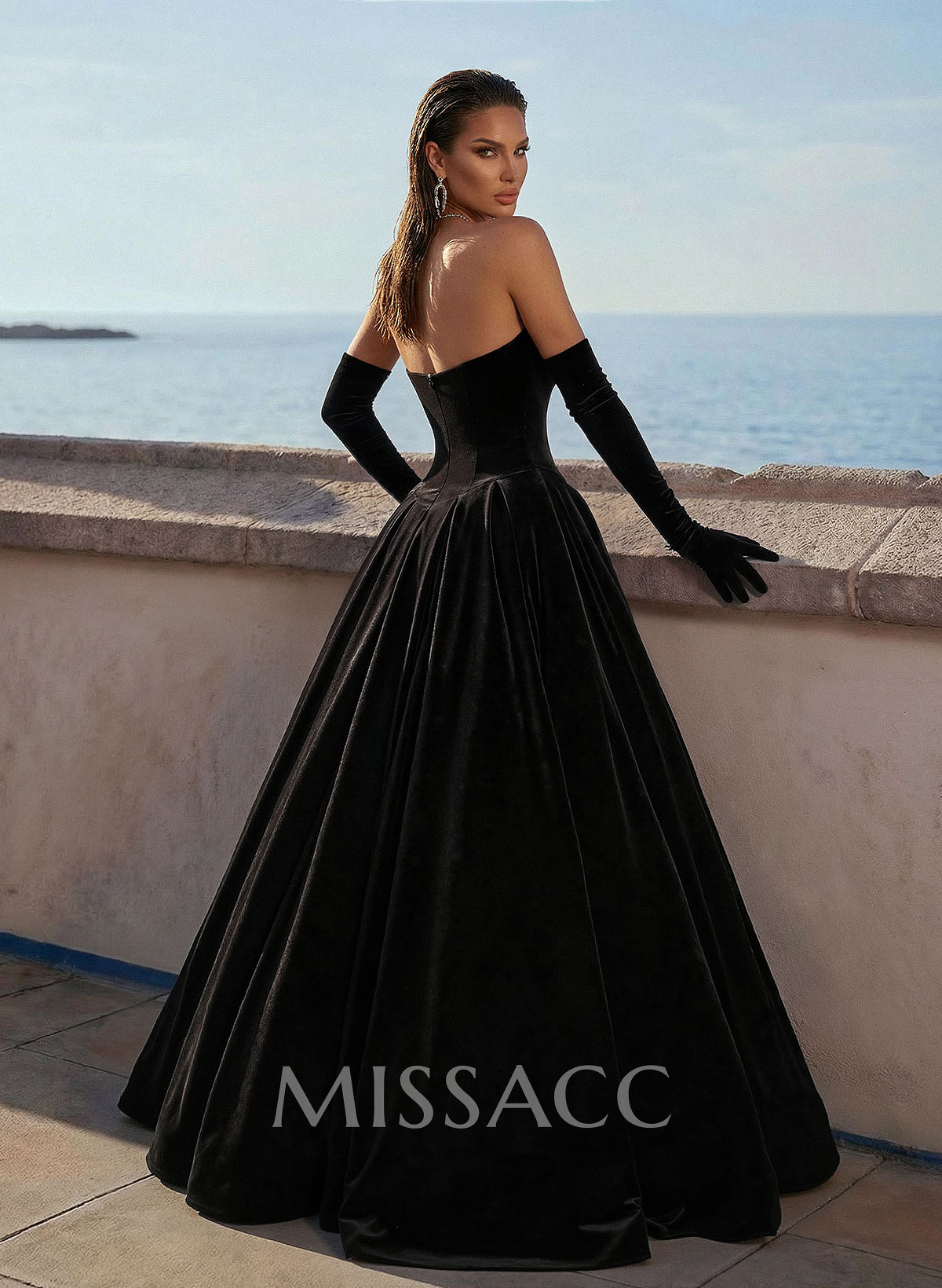 Elegant A-Line Strapless Sleeveless Floor-Length Prom Dresses