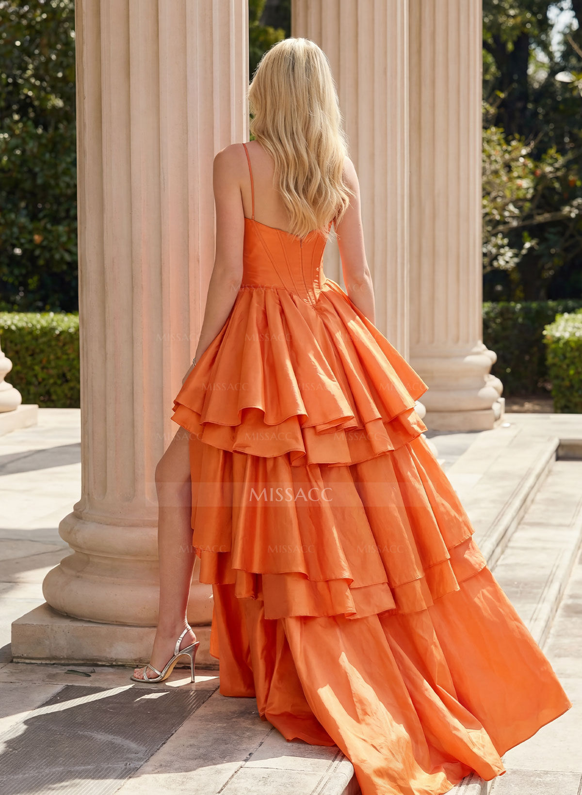 A-Line Sweetheart Sleeveless Sweep Train Taffeta Prom Dresses With High Split