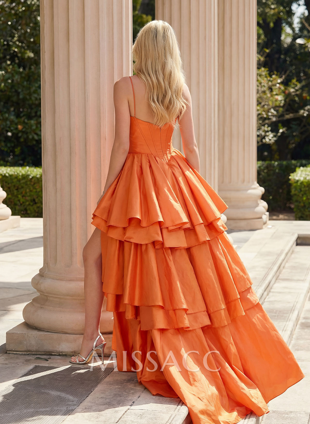 A-Line Sweetheart Sleeveless Sweep Train Taffeta Prom Dresses With High Split