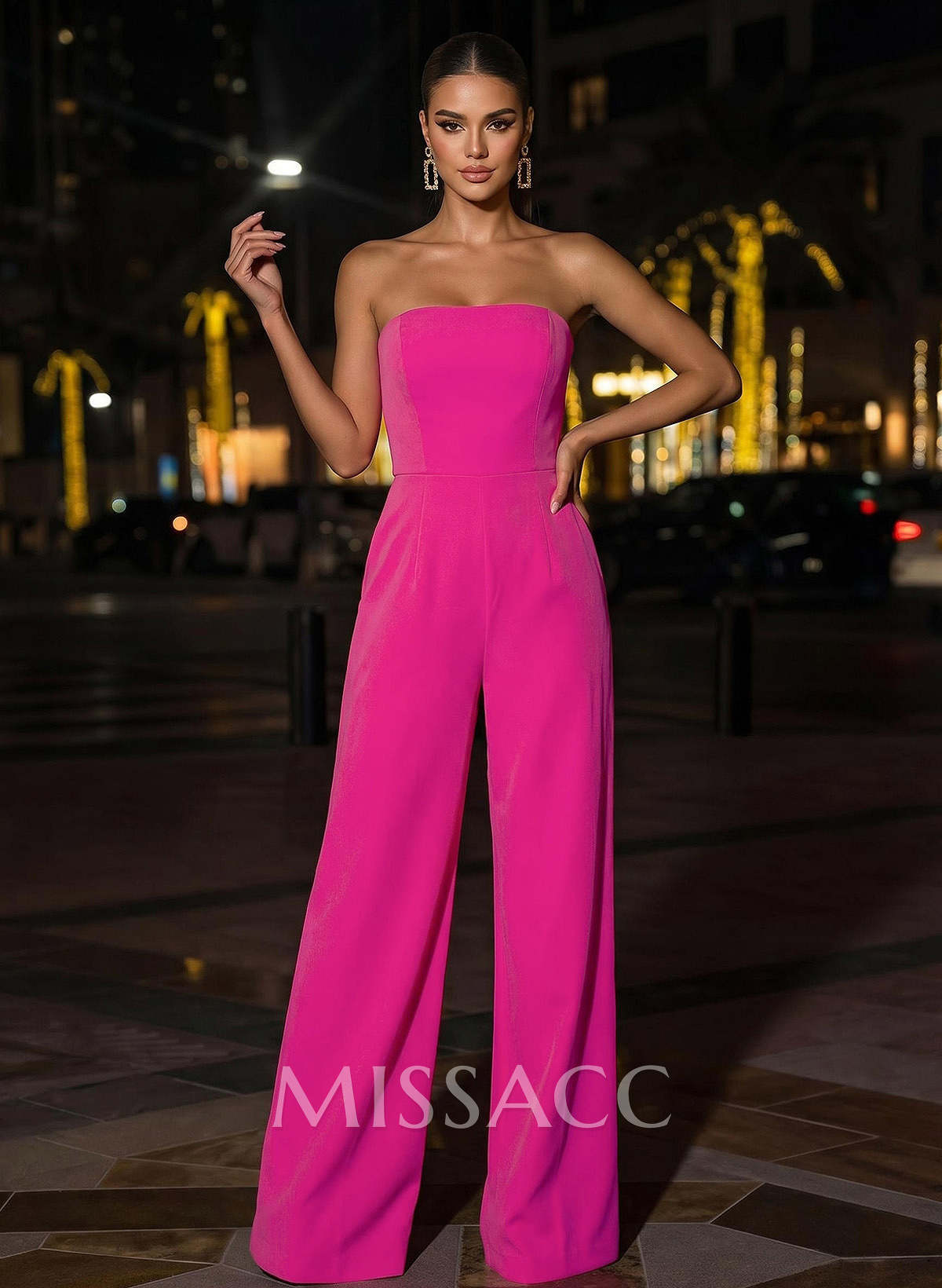 Jumpsuit/Pantsuit Strapless Sleeveless Floor-Length Elastic Satin Prom Dresses Jumpsuit/Pantsuit Strapless Sleeveless Floor-Length Elastic Satin Prom Dresses