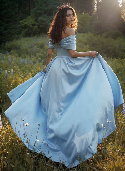 A-Line Off-The-Shoulder Sleeveless Floor-Length Satin Prom Dresses