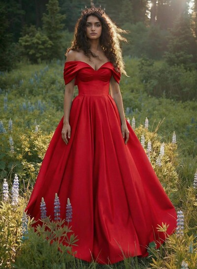 A-Line Off-The-Shoulder Sleeveless Floor-Length Satin Prom Dresses
