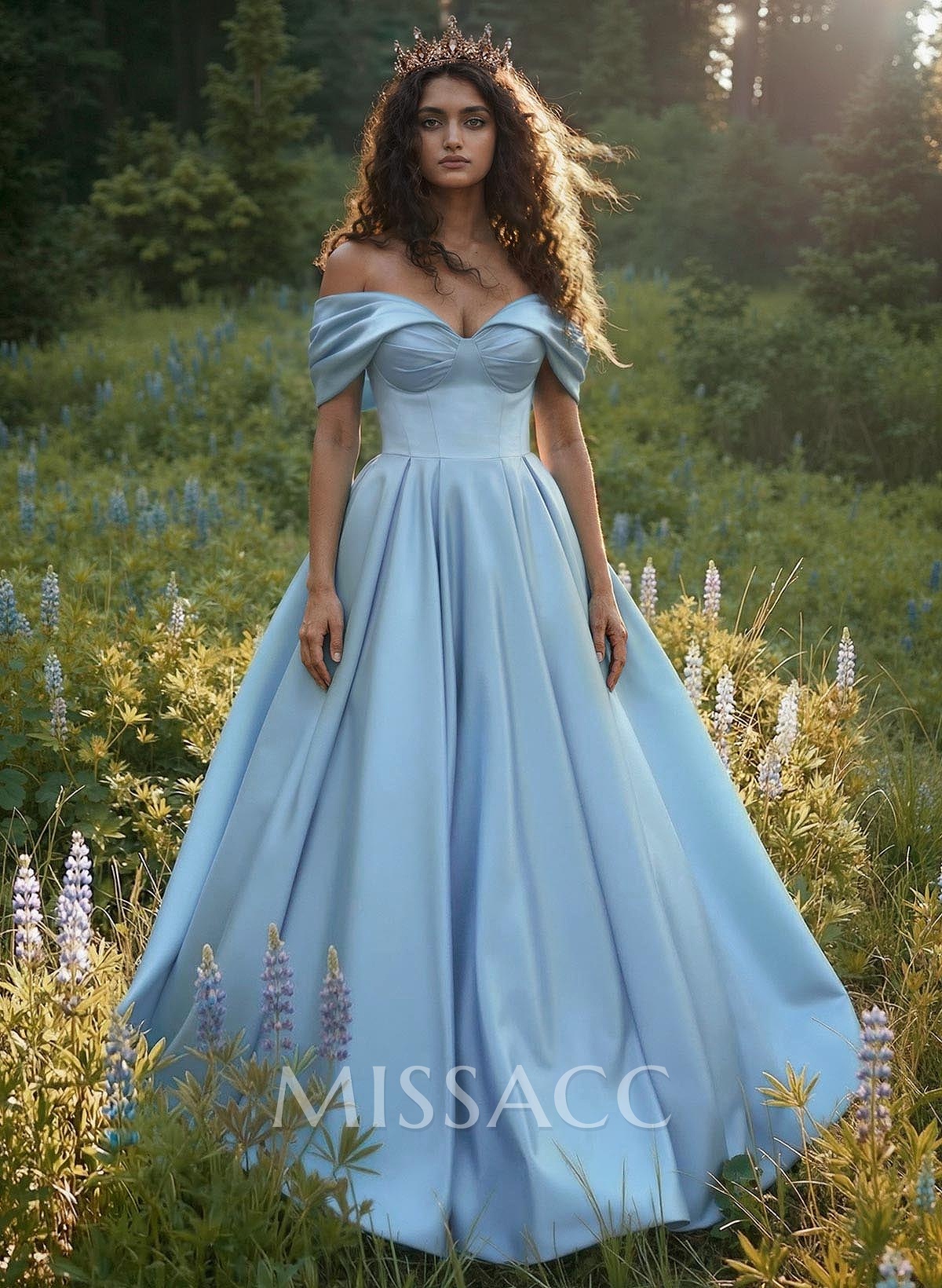 A-Line Off-The-Shoulder Sleeveless Floor-Length Satin Prom Dresses