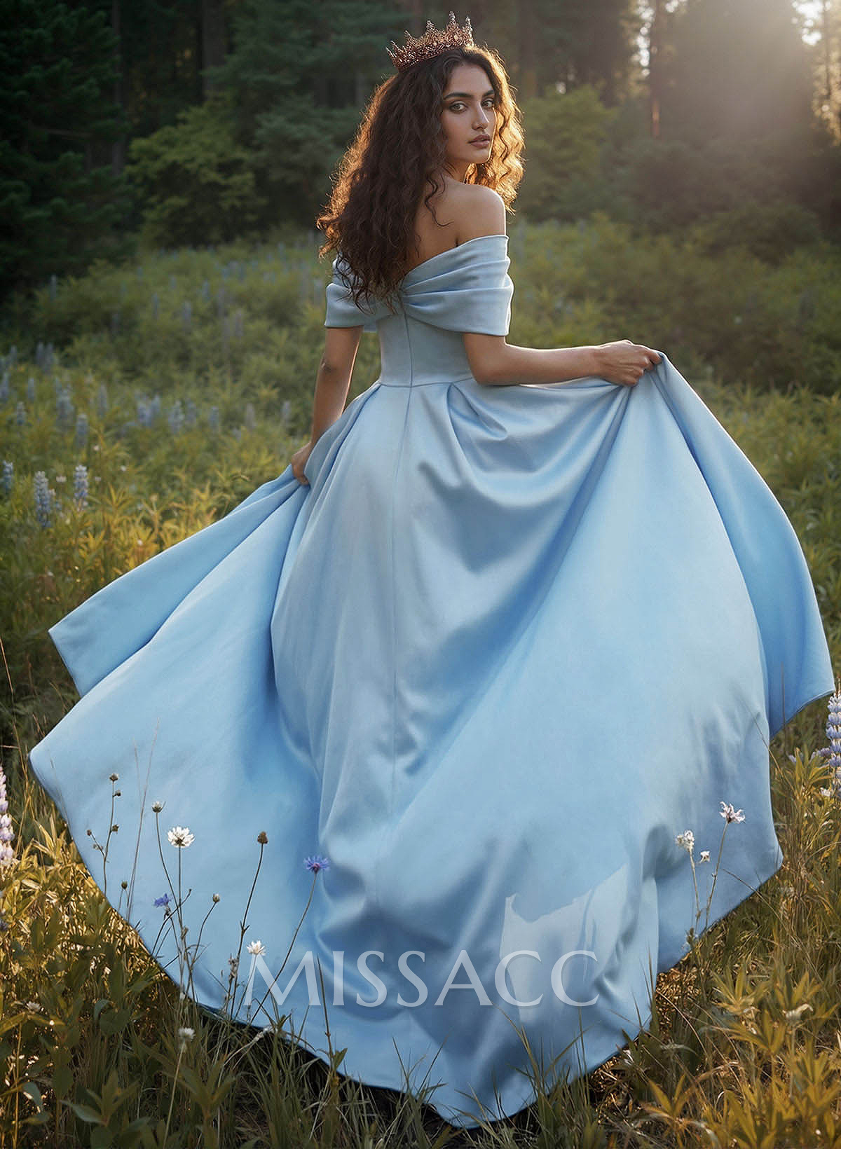 A-Line Off-The-Shoulder Sleeveless Floor-Length Satin Prom Dresses