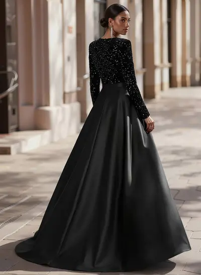 Jumpsuit/Pantsuit Plunge Neck Long Sleeves Detachable Satin/Velvet Sequin Wedding Dresses With Sequins