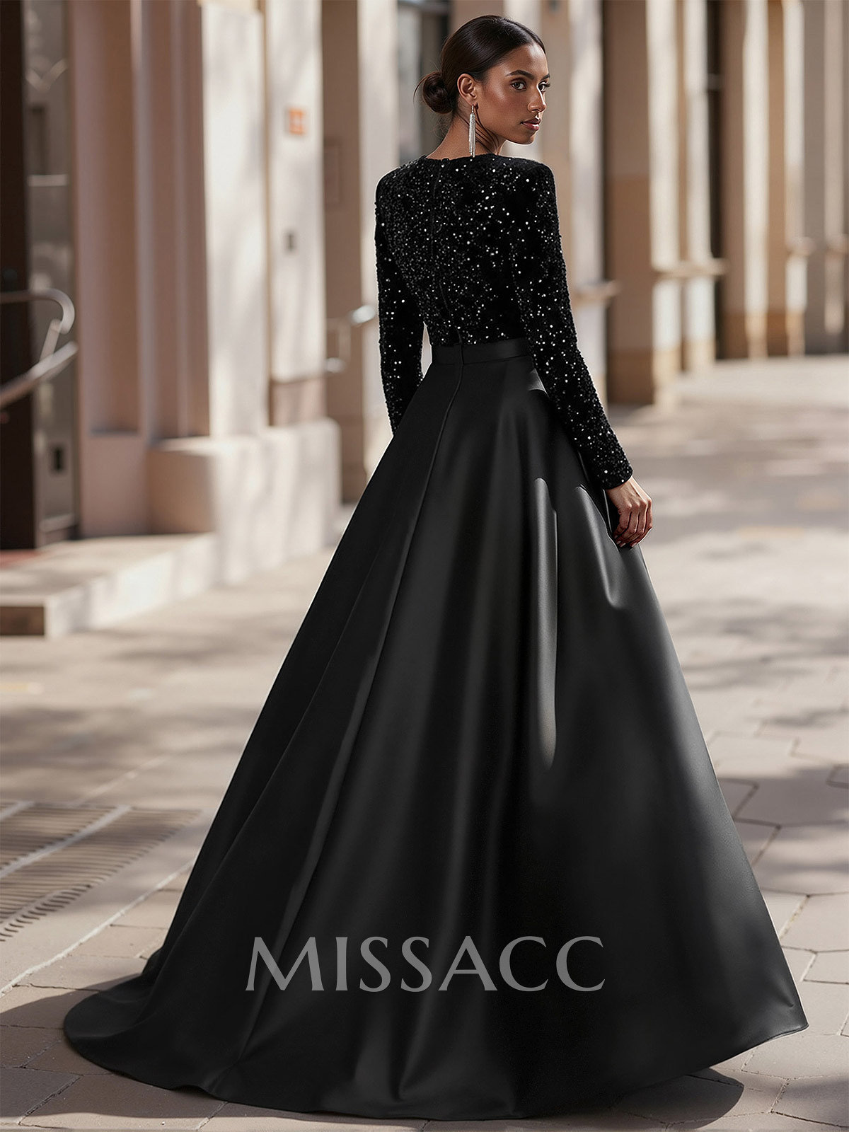 Jumpsuit/Pantsuit Plunge Neck Long Sleeves Detachable Satin/Velvet Sequin Wedding Dresses With Sequins