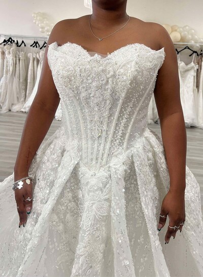 A-Line Strapless Sleeveless Court Train Wedding Dresses With Beading/Rhinestone/High Split