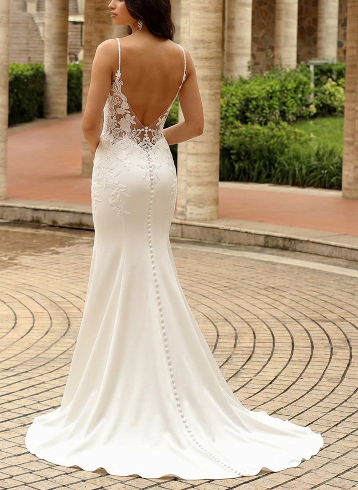 Trumpet/Mermaid V-Neck Sleeveless Court Train Elastic Satin Wedding Dresses With High Split