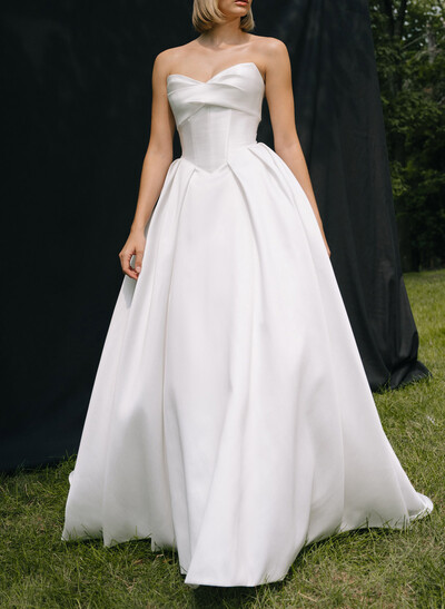 Bride Ball-Gown Sweetheart Sleeveless Court Train Satin Wedding Dress With Bow