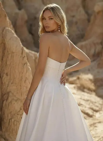 Ball-Gown Sweetheart Sleeveless Court Train Satin With Bow Wedding Dress