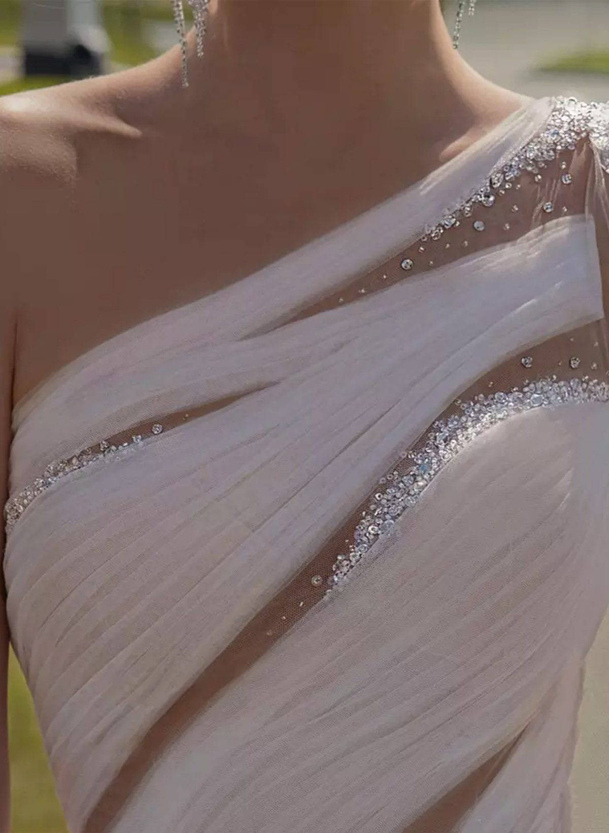 Jumpsuit/Pantsuit One-Shoulder Cape Sleeves Floor-Length Chiffon Wedding Dresses With Beading/Rhinestone