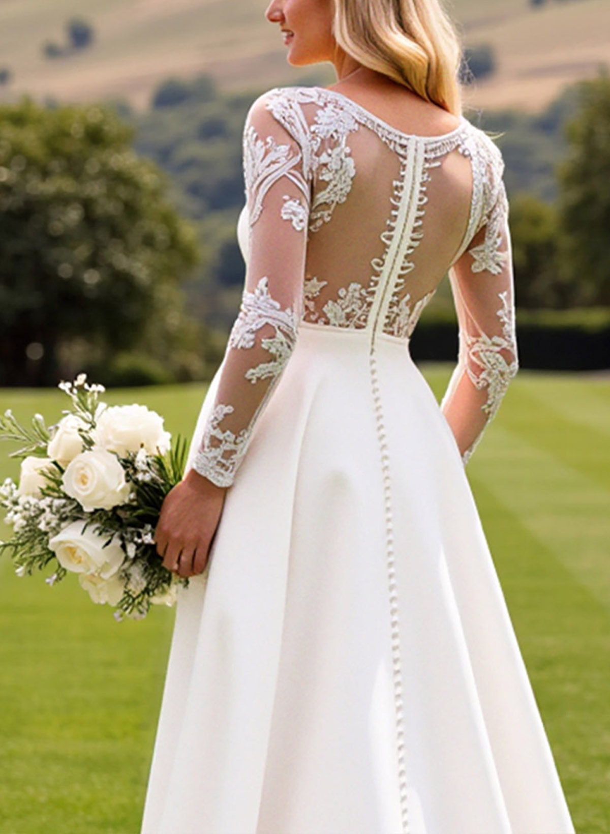 Jumpsuit/Pantsuit Plunge Neck Long Sleeves Sweep Train Elastic Satin Wedding Dresses With Appliques Lace/Overskirt Dress