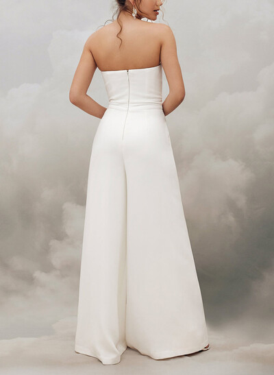 Jumpsuit/Pantsuit Strapless/Sweetheart Floor-Length Elastic Satin Wedding Dresses With Pockets
