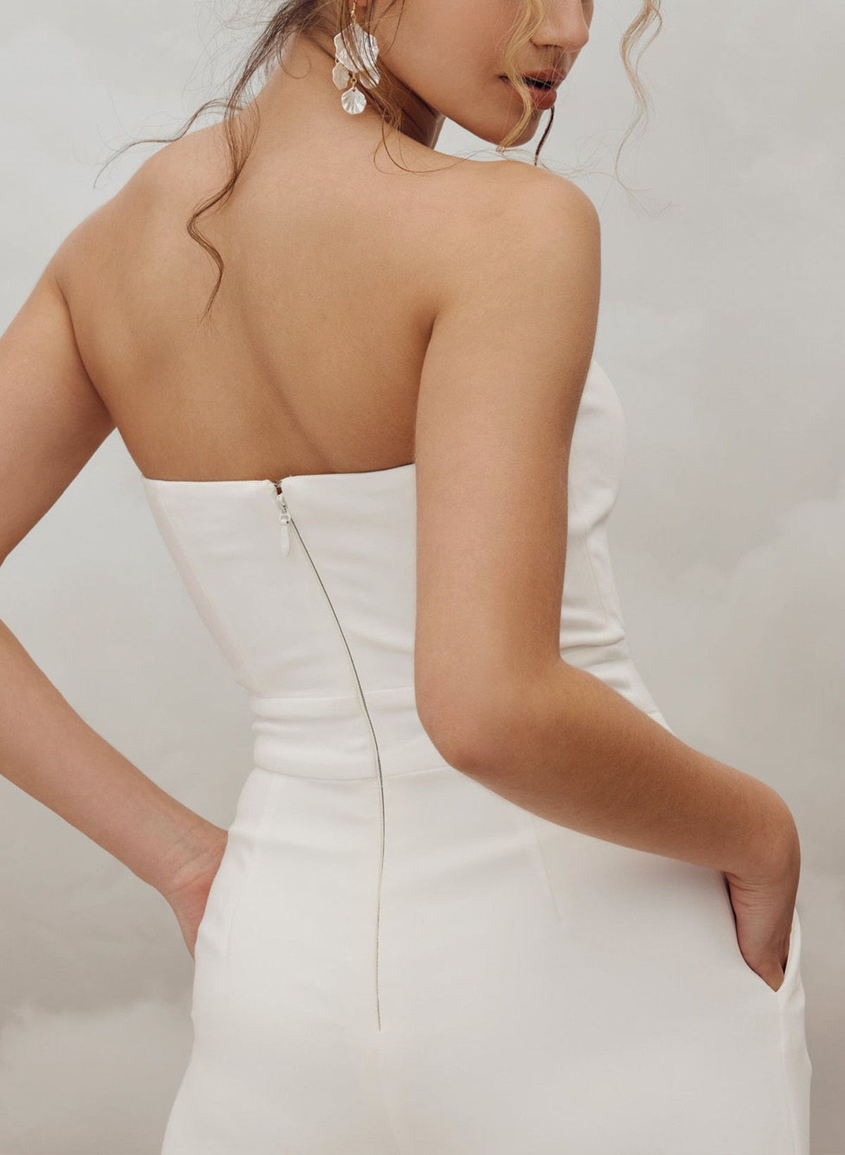 Jumpsuit/Pantsuit Strapless/Sweetheart Floor-Length Elastic Satin Wedding Dresses With Pockets