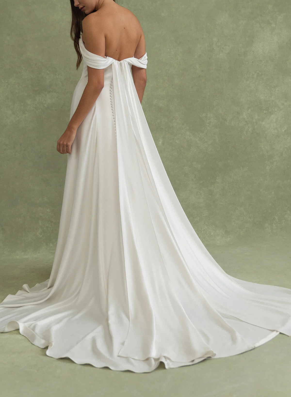 A-Line Cowl Neck Sleeveless Chapel Train Elastic Satin Bride Wedding Dress