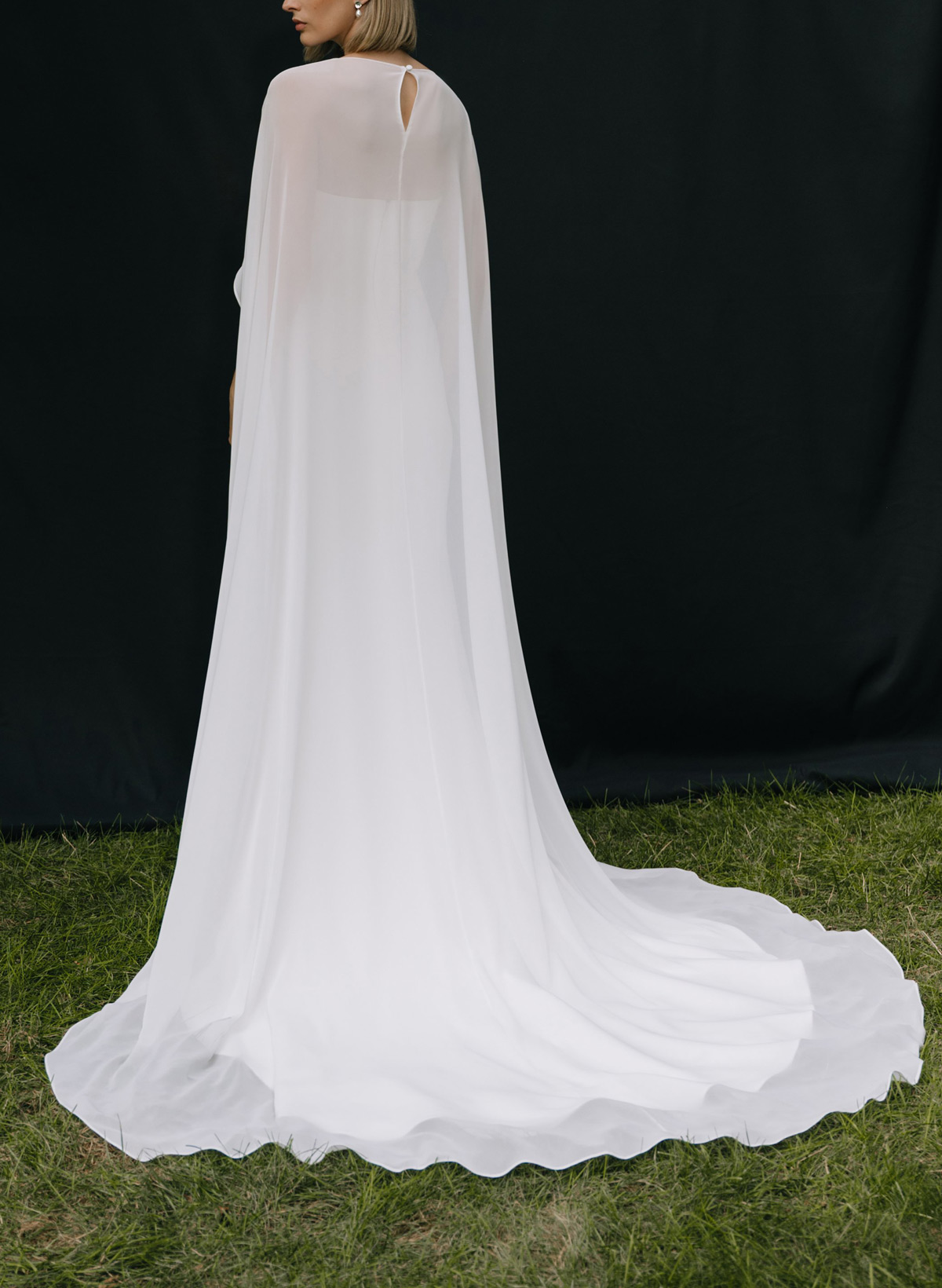 Mermaid Scoop Neck Cape Sleeves Sweep Train Chiffon/Elastic Satin Wedding Dress