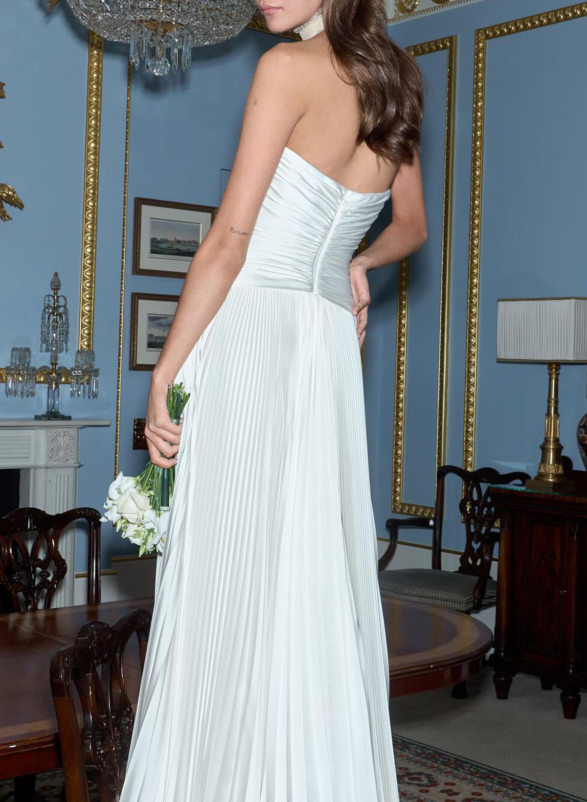 A-Line Sweetheart Sleeveless Sweep Train Silk Like Satin Wedding Dress With Pleated