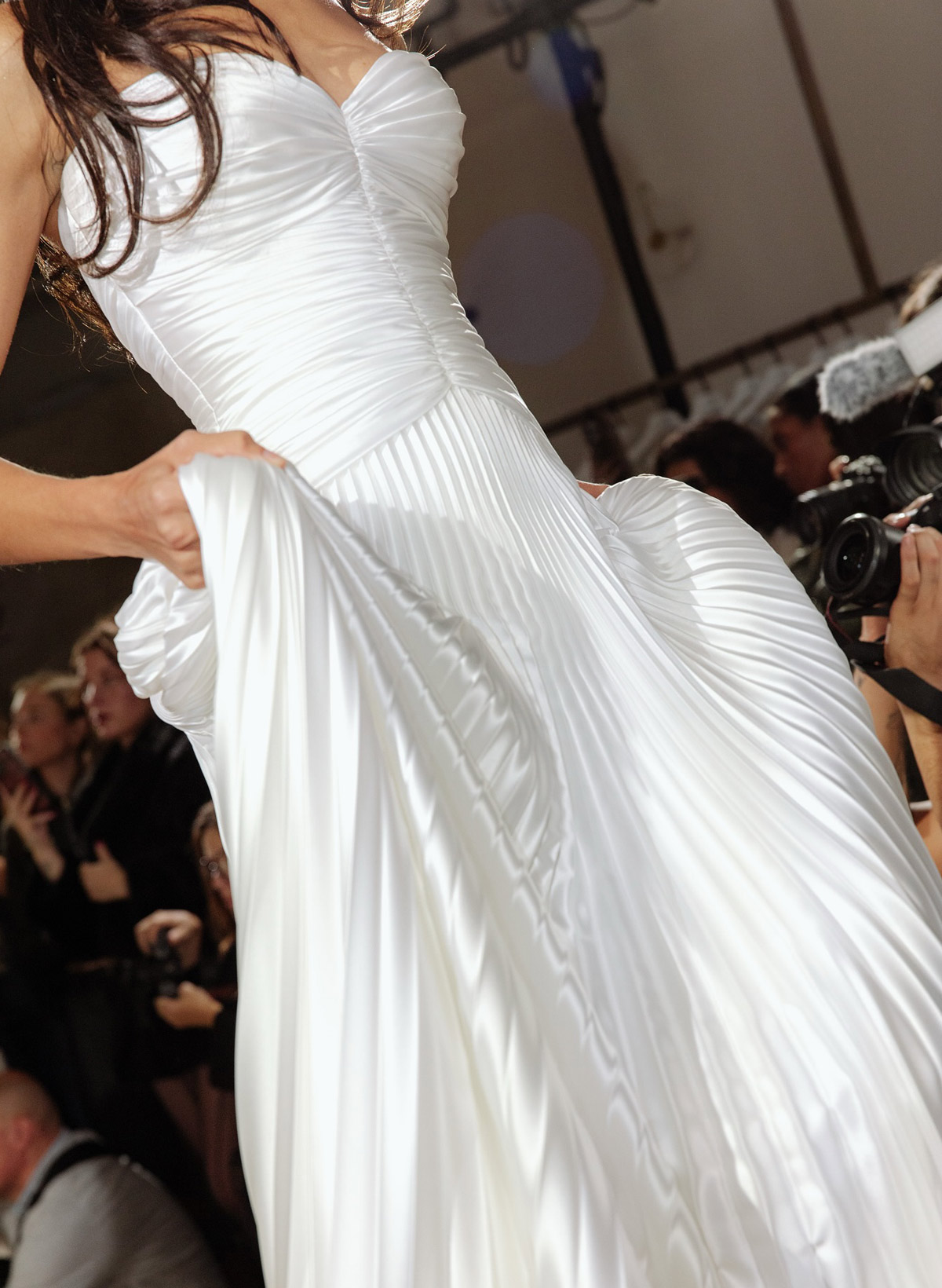 A-Line Sweetheart Sleeveless Sweep Train Silk Like Satin Wedding Dress With Pleated