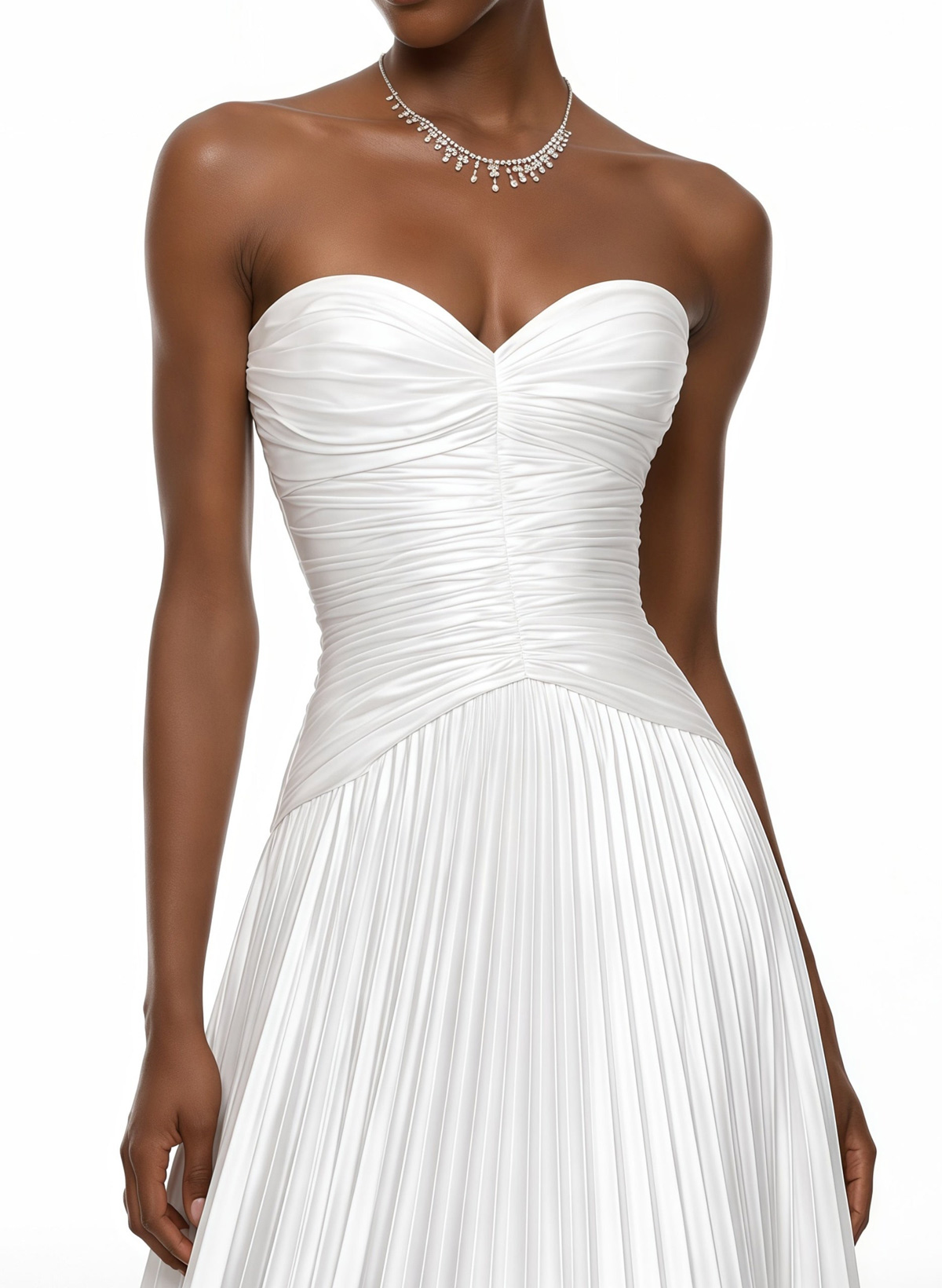 A-Line Sweetheart Sleeveless Sweep Train Silk Like Satin Wedding Dress With Pleated