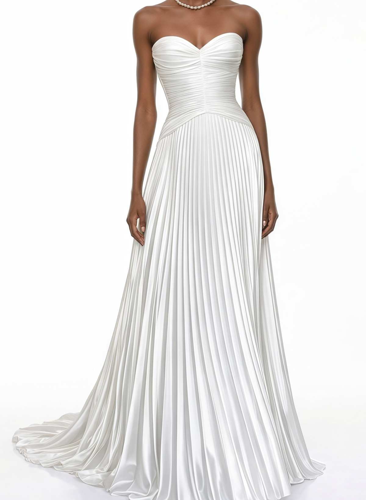 A-Line Sweetheart Sleeveless Sweep Train Silk Like Satin Wedding Dress With Pleated