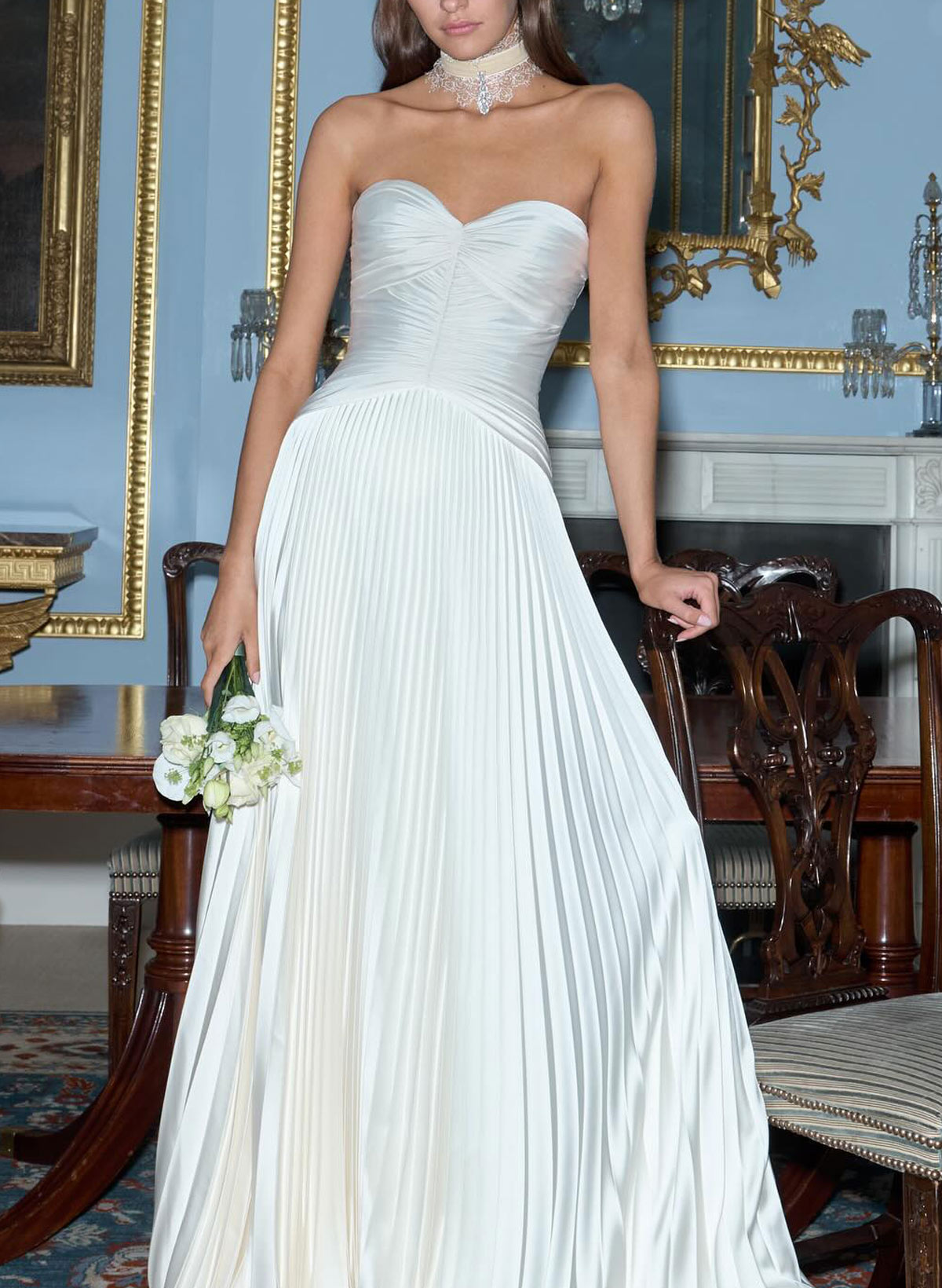 A-Line Sweetheart Sleeveless Sweep Train Silk Like Satin Wedding Dress With Pleated