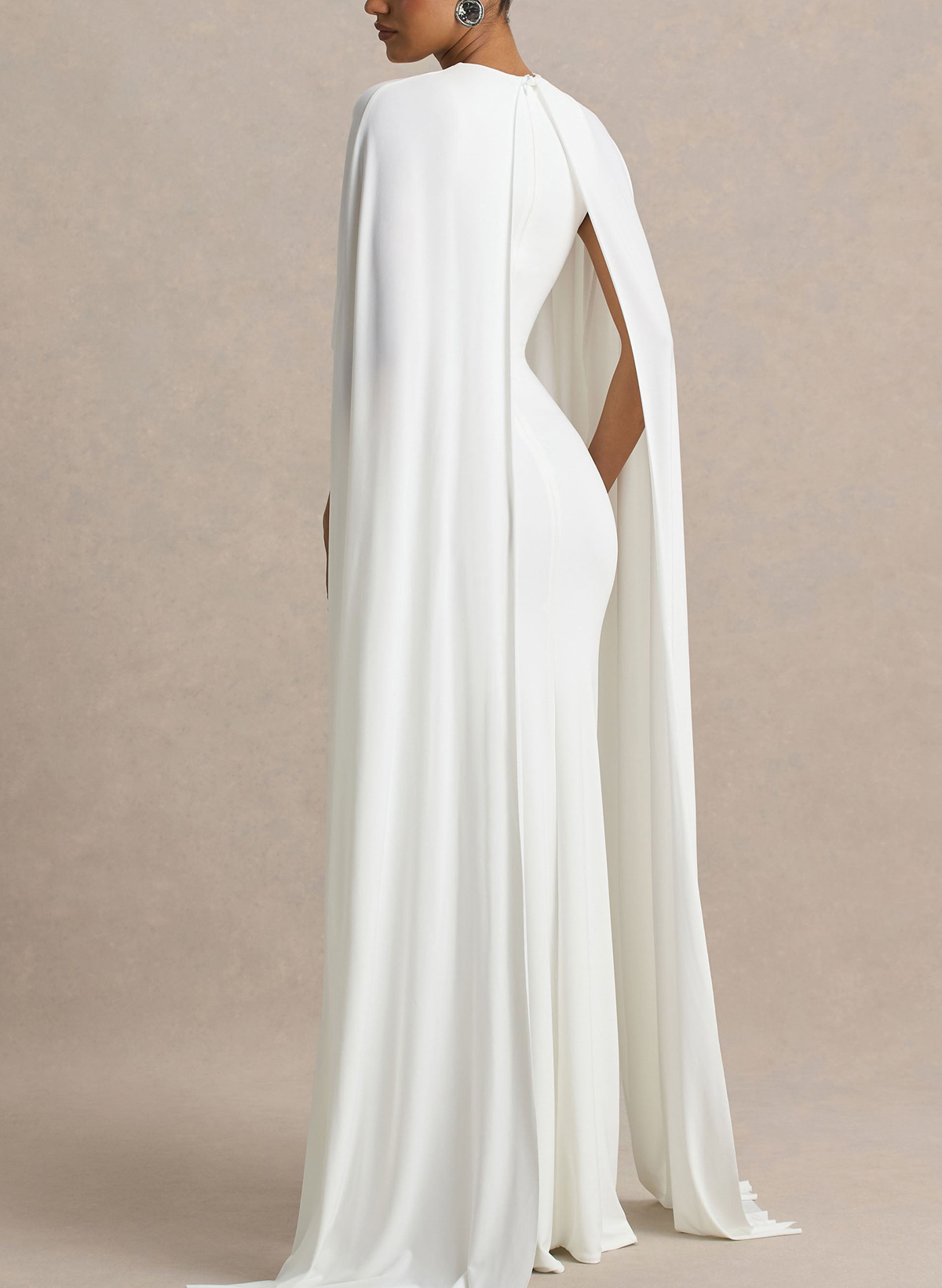 Sheath/Column Scoop Neck Cape Sleeves Floor-Length Stretch Chiffon Wedding Dress