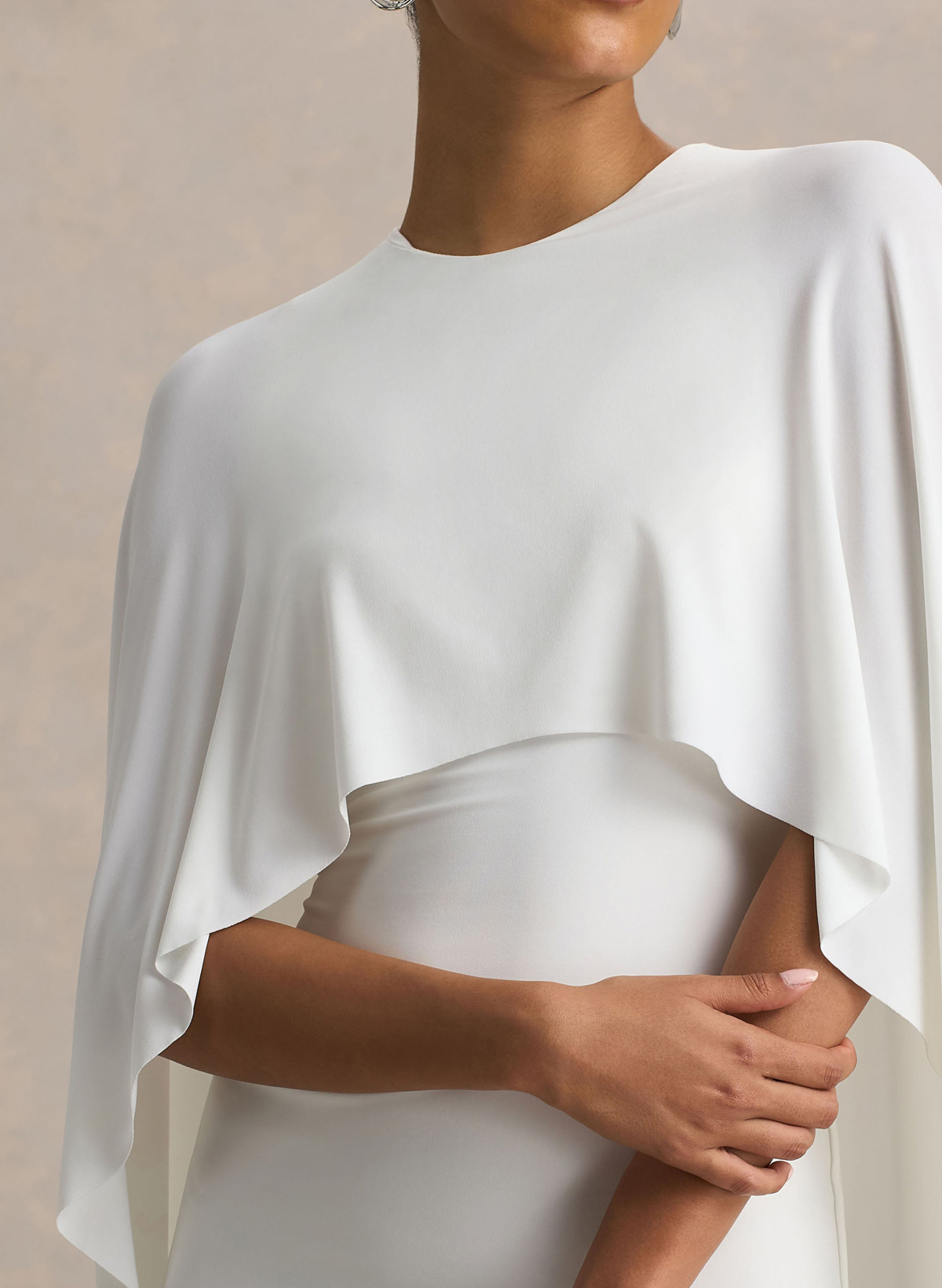 Sheath/Column Scoop Neck Cape Sleeves Floor-Length Stretch Chiffon Wedding Dress