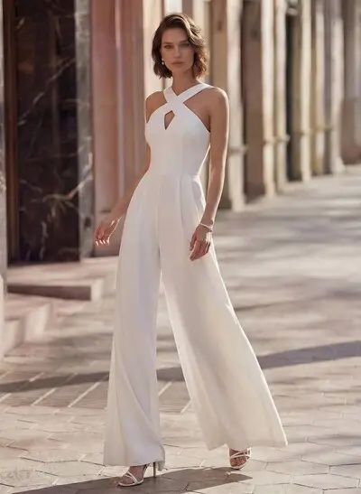 Jumpsuit Pantsuit Sweetheart Sleeveless Floor-Length Elastic Satin Wedding Dresses