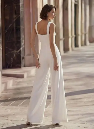 Jumpsuit Pantsuit Sweetheart Sleeveless Floor-Length Elastic Satin Wedding Dresses
